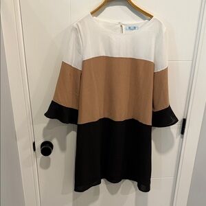 She + Sky White, Tan & Black Colorblock Shift Tunic dress size XL